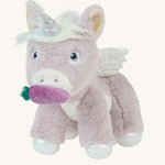 The magnetic carrot toy is attached to the unicorn's magnetic mouth, making it look as if the unicorn is eating