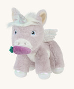 The magnetic carrot toy is attached to the unicorn's magnetic mouth, making it look as if the unicorn is eating