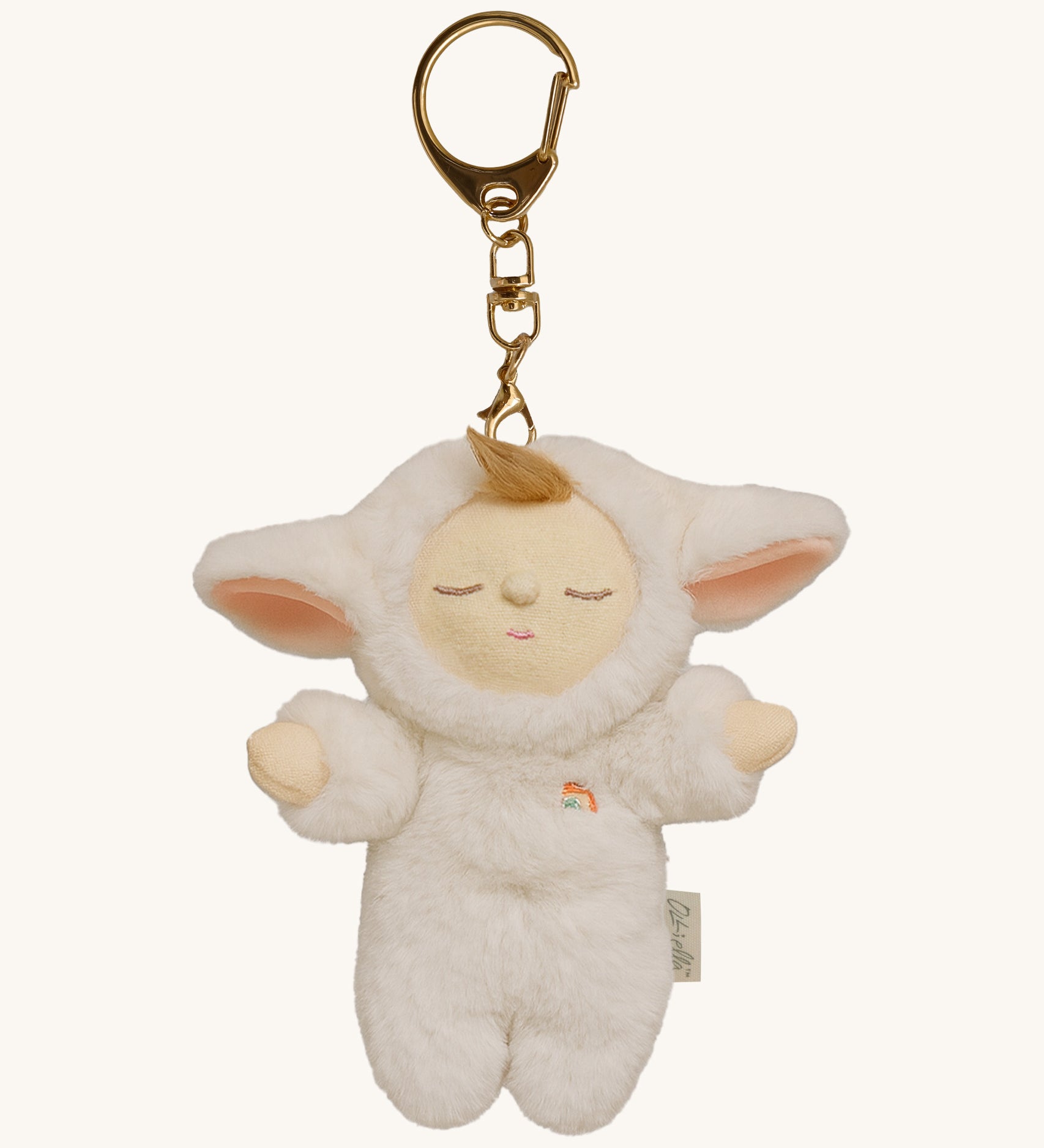 Olli Ella lamby pookie cozy bag charm available at Babipur. A mini version of pookie the lamby dinkum doll that can be clipped on a bag