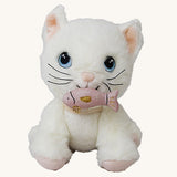 A sitting Olli Ella lux cat dinkum doll with the pink magnetic fish in its mouth available at Babipur. 