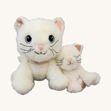 A Olli Ella Lux cat dinkum doll sitting next to Kiki the binky kitten doll with a. Both of these soft toy dolls are available at Babipur.