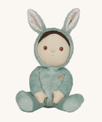 Olli Ella mint green coloured Biscuit Bunny Dinky Dinkum Doll in a seated position