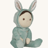 Olli Ella mint green coloured Biscuit Bunny Dinky Dinkum Doll in a seated position