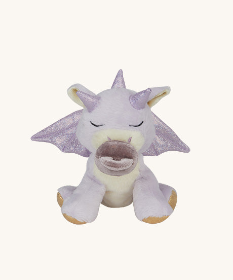 Olli Ella binky misty dragon doll available at Babipur. This fluffy light purple dragon features glittery wings, horns and comes with a magnetic purple pacifier which has a velour texture.