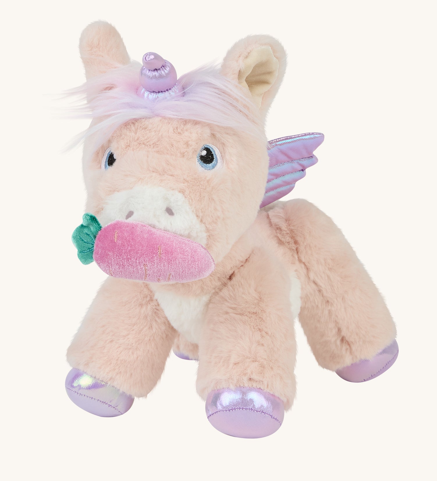 The magnetic carrot toy is attached to the unicorn's magnetic mouth, making it look as if the unicorn is eating