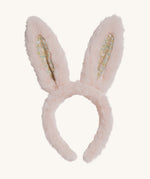 The Olli Ella Fluffle Bunny Ear Headband in Pink on a plain background.