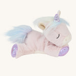 The pink unicorn toy laying down