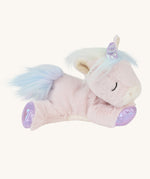 The pink unicorn toy laying down