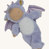 Olli Ella Rory cozy dinkum doll available at Babipur. A soft and fluffy lilac doll with a white torso and sparkling lilac dragon features