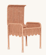 Olli Ella Petal Storie Stool in Seashell Pink Rattan, shown with the lid open. 