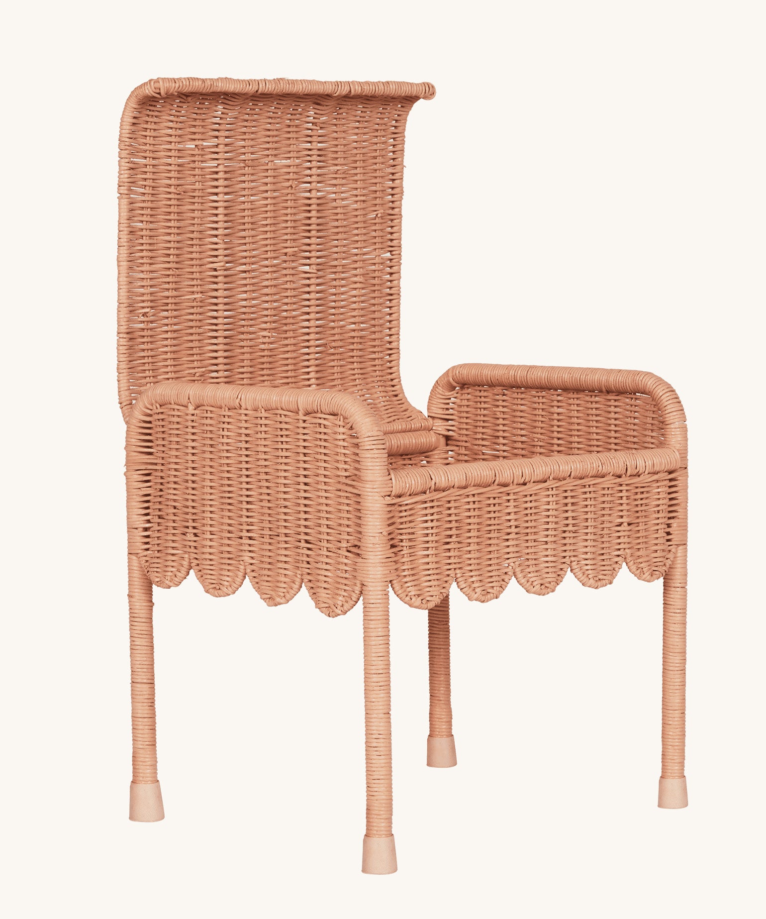 Olli Ella Petal Storie Stool in Seashell Pink Rattan, shown with the lid open. 