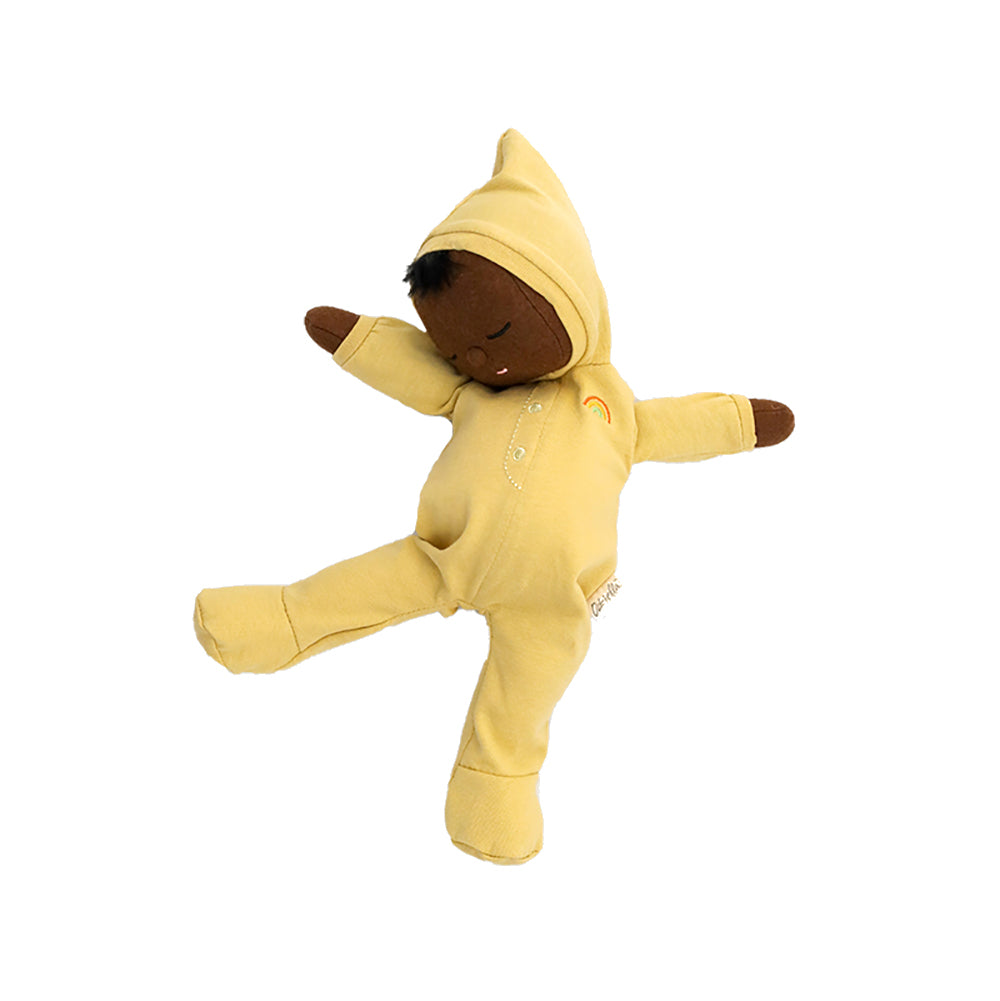 Olli Ella Dozy Dinkum doll Mini posed in a sleeping position on a white background