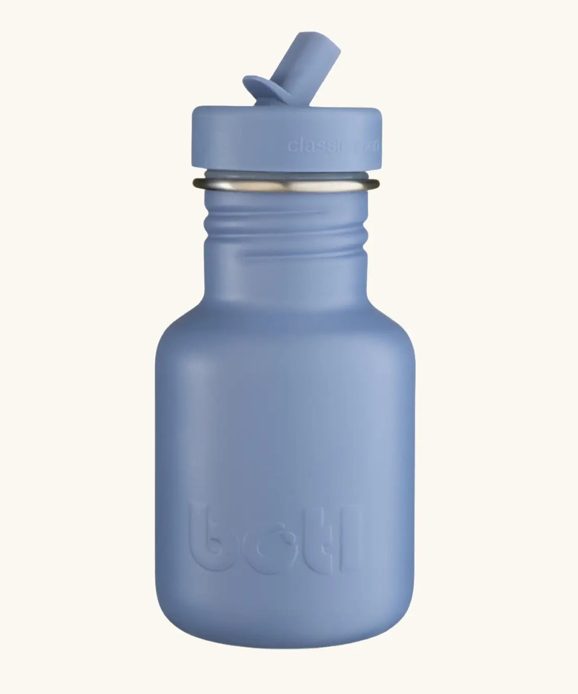 A pastel blue swipe right 350ml water bottle from One Green Bottle with a matching sports cap