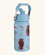 One Green Bottle insulated stainless steel bottle in blue with repeating Gruffalo character design and carry handle