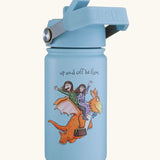 One Green Bottle stainless steel bottle in blue with Zog characters, carry handle and flip lid