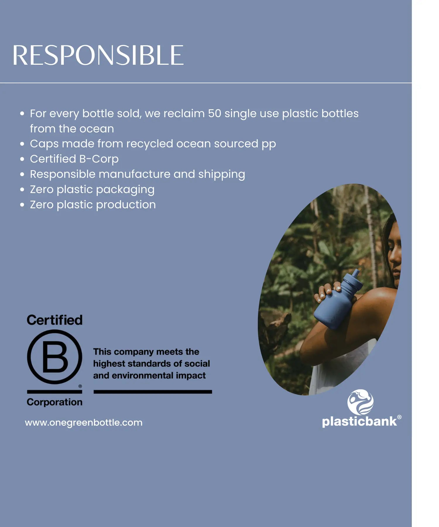 A graphic showing how environmental friendly the 350ml One Green Bottle stainless steel bottle is  
