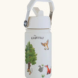 One Green Bottle insulated stainless steel bottle in cream with Gruffalo characters and carry handle