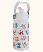 One Green Bottle insulated and leakproof bottle in cream with a repeating zog design and carry handle