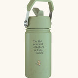 One Green Bottle insulated stainless steel bottle in green with a Gruffalo mouse design and carry handle