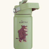 One Green Bottle stainless steel bottle in green with Gruffalo design, carry handle and flip lid