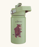 One Green Bottle stainless steel bottle in green with Gruffalo design, carry handle and flip lid