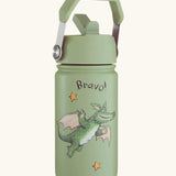 One Green Bottle insulated stainless steel bottle in green with a Zog character and carry handle