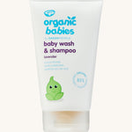 Organic Babies Baby Wash & Shampoo Lavender on a plain background. 