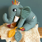 The Roommate Elephant activity toy with a friendly face embroidery