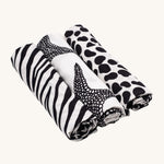Etta Loves Organic Cotton Muslin Squares 3 Pack - Animal Print, with a Zebra, Starfish and Dalmatian striking black print