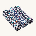 Etta Loves Organic Cotton Baby Muslin Squares 3 Pack - Leopard, with three different coloured leopard sport prints