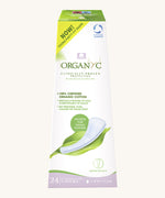 Organyc 24 Thong Panty Liners in their box on a plain background. 