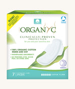 Organyc 7 Overnight Pads in their box on a plain background. 