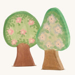 The Ostheimer apple tree pictured next to a pear tree showing the blossom detail sides on a plain background. 