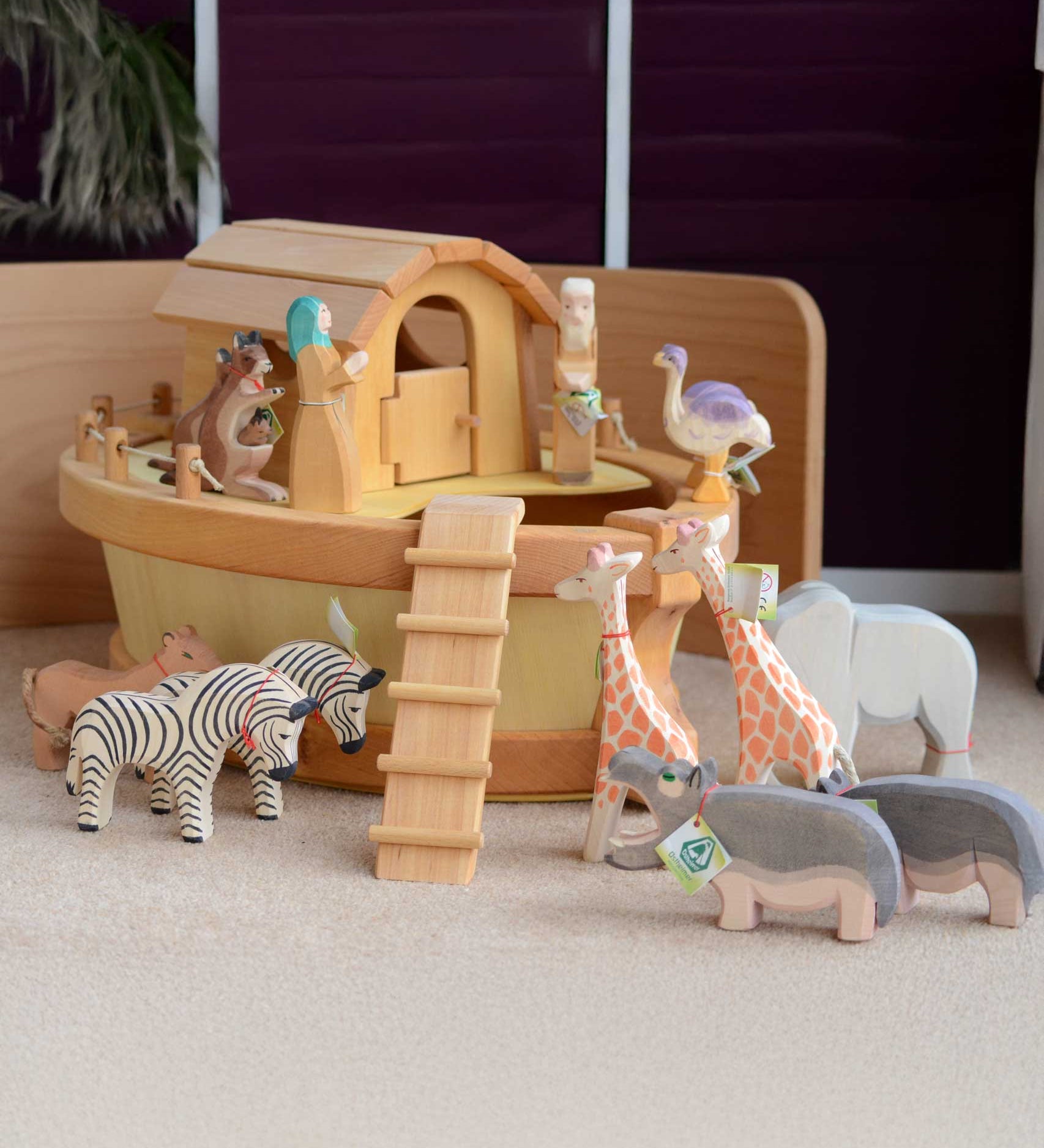 Ostheimer wooden Noah’s Ark with hand-painted animals and figures, heirloom toy handmade in Germany and available at Babipur.