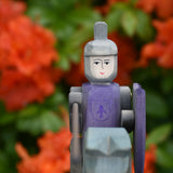 Close up of the face on the Ostheimer blue riding wooden knight.