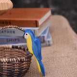 An Ostheimer blue parrot perching on the side of a Kraul basket.