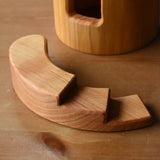 Close up of the stairs piece from the Ostheimer castle round tower with stairs wooden toy building.