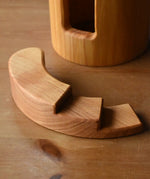 Close up of the stairs piece from the Ostheimer castle round tower with stairs wooden toy building.