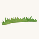 Ostheimer green wooden grass figures on a plain background. There a 3 grass pieces in the set, small, medium and large lengths. 