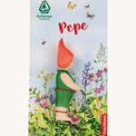 The Ostheimer hand made wooden 'Pepe' character figure from the German story “Pepe and Sumselinchen”, in special floral packaging. 