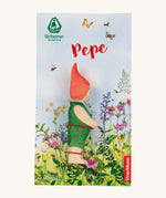 The Ostheimer hand made wooden 'Pepe' character figure from the German story “Pepe and Sumselinchen”, in special floral packaging. 