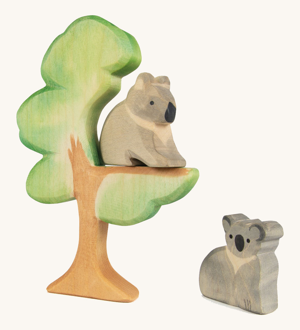 The Osheimer hand made and hand painted wooden Eucalyptus Tree toy, with wooden Koala figures.
