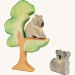 The Osheimer hand made and hand painted wooden Eucalyptus Tree toy, with wooden Koala figures.