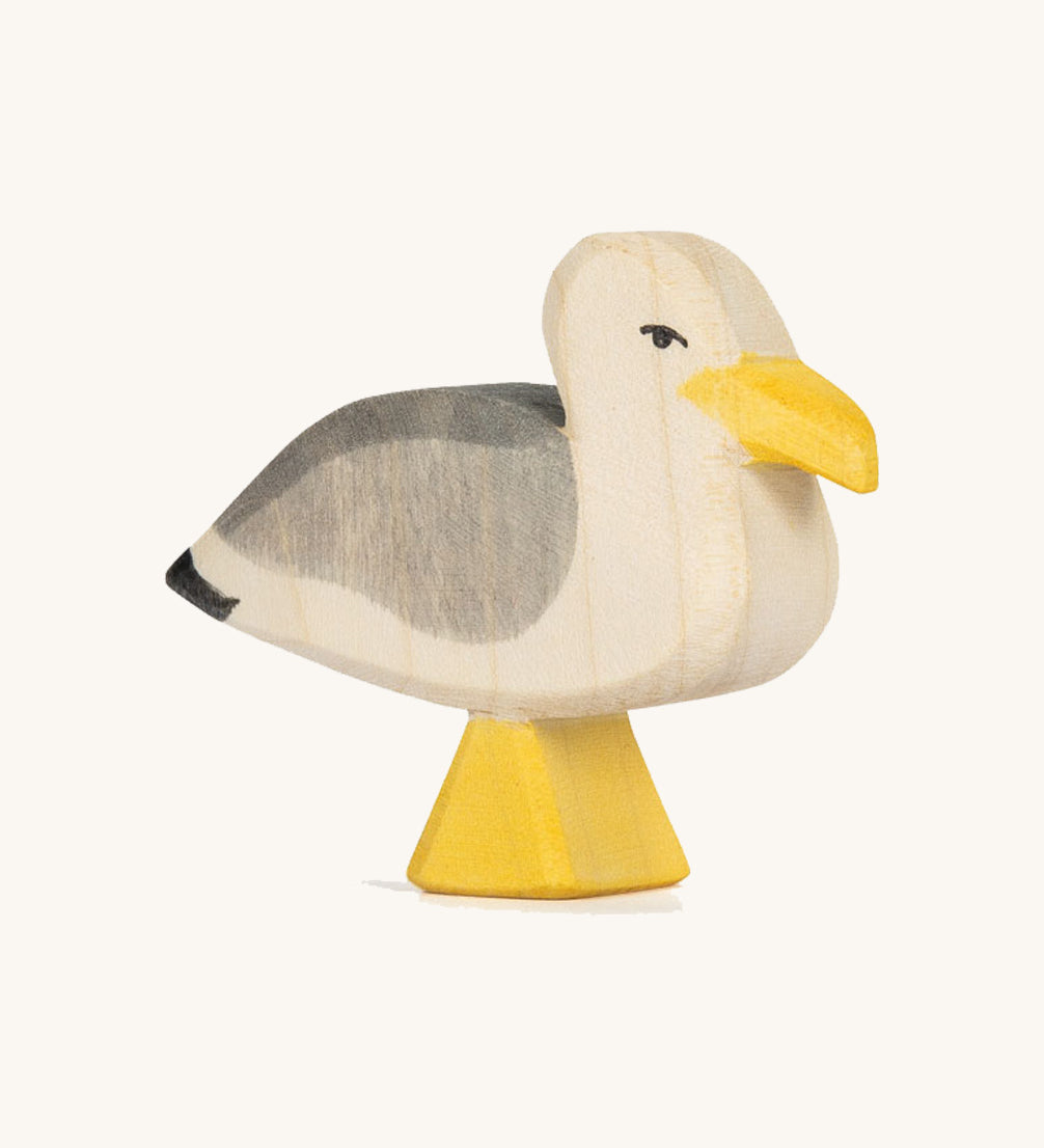The Ostheimer hand made and hand painted seagull toy figure, with a grumpy expression.