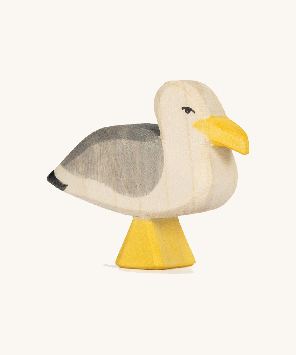The Ostheimer hand made and hand painted seagull toy figure, with a grumpy expression.