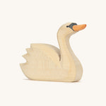 The Ostheimer hand made and hand painted swan wooden toy figure, with a stretched neck and a head held high.