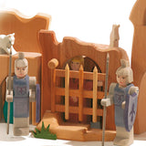 Close up of some Ostheimer knight figures stood in front of the Ostheimer jailhouse set