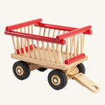 Ostheimer wooden hay-cart with red details on a plain background. 
