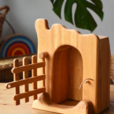 Ostheimer jailhouse wooden toy with it's front trellised gate open. 