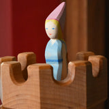 Close up of the Ostheimer medieval princess placed in the top of the round tower castle pieces. 
